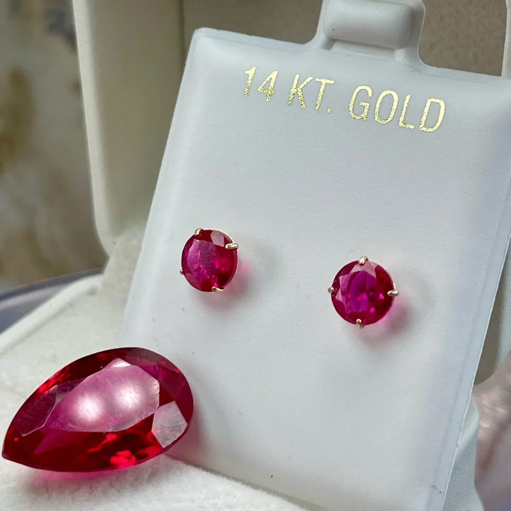 14 KT Gold Ruby Earrings - Picture 6 of 6